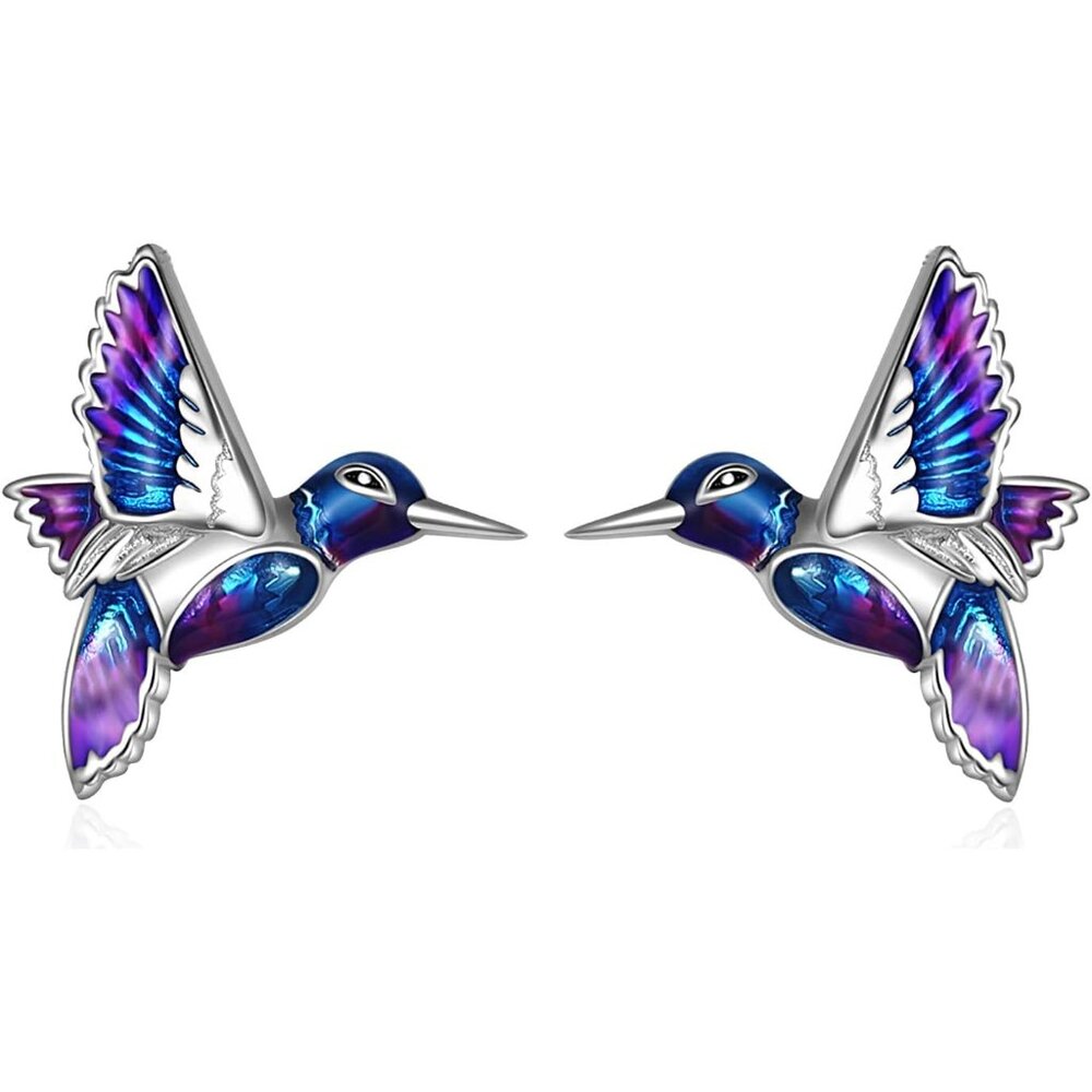 Sterling Silver Hummingbird Stud Earrings Hypoallergenic Gift for Women